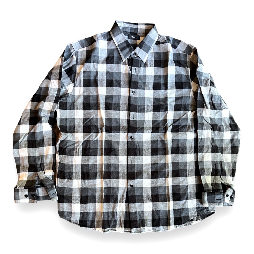 THEORY MENS XL LONG SLEEVE PLAID CASUAL BUTTON DOWN